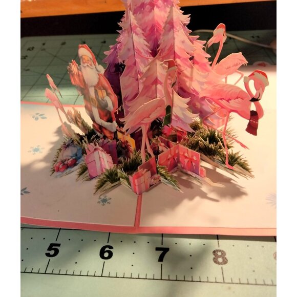 3D Christmas Card Flamingo Tree Santa Pink - Picture 11 of 14